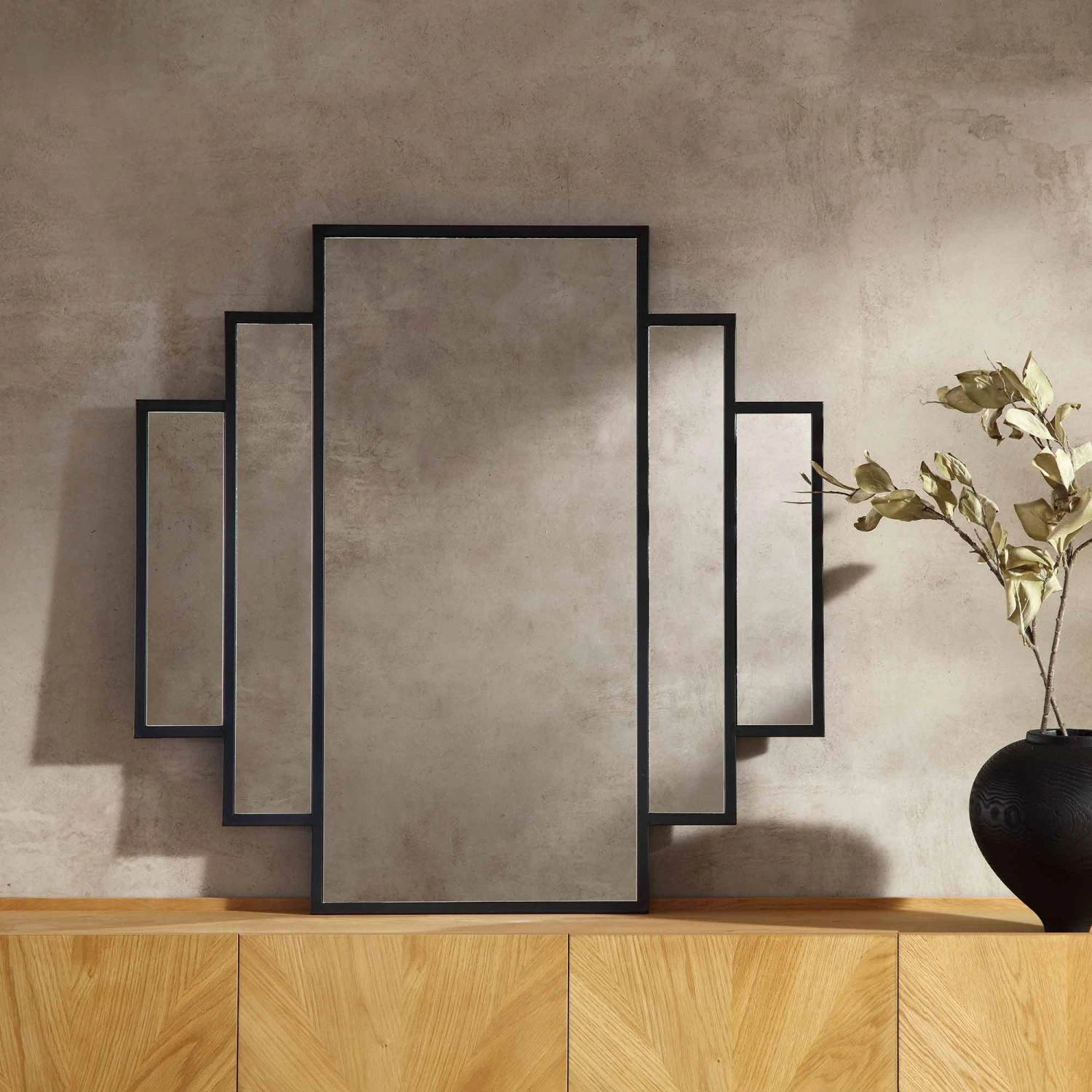 Sonia Black Metal Frame Art Deco Square Wall Mirror 90 X 90 Cm 2 Sonia Black Metal Frame Art Deco Square Wall Mirror 90 X 90 Cm - Image 2