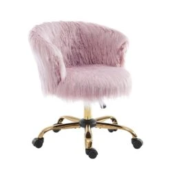 Kylie Plush Shaggy Faux Fur Swivel Chair, Pink 11 Kylie Plush Shaggy Faux Fur Swivel Chair, Pink -Daals Store MO103PINKPLUSH WB2