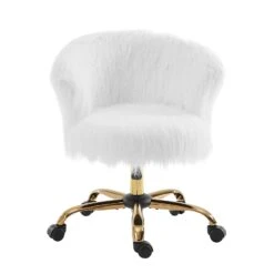 Kylie Plush Shaggy Faux Fur Swivel Chair, White 14 Kylie Plush Shaggy Faux Fur Swivel Chair, White -Daals Store MO103WHITEPLUSH WB1