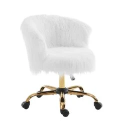 Kylie Plush Shaggy Faux Fur Swivel Chair, White 15 Kylie Plush Shaggy Faux Fur Swivel Chair, White -Daals Store MO103WHITEPLUSH WB2