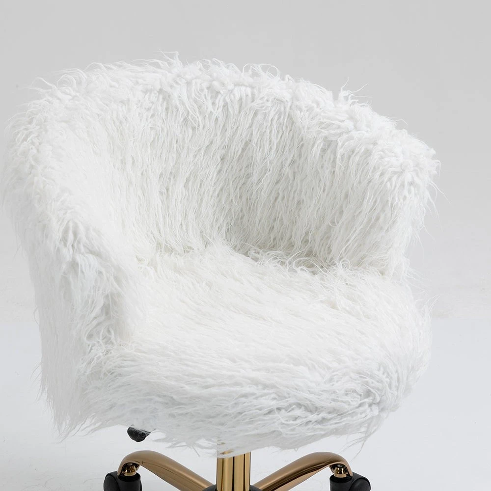 Kylie Plush Shaggy Faux Fur Swivel Chair, White 2 Kylie Plush Shaggy Faux Fur Swivel Chair, White - Image 2