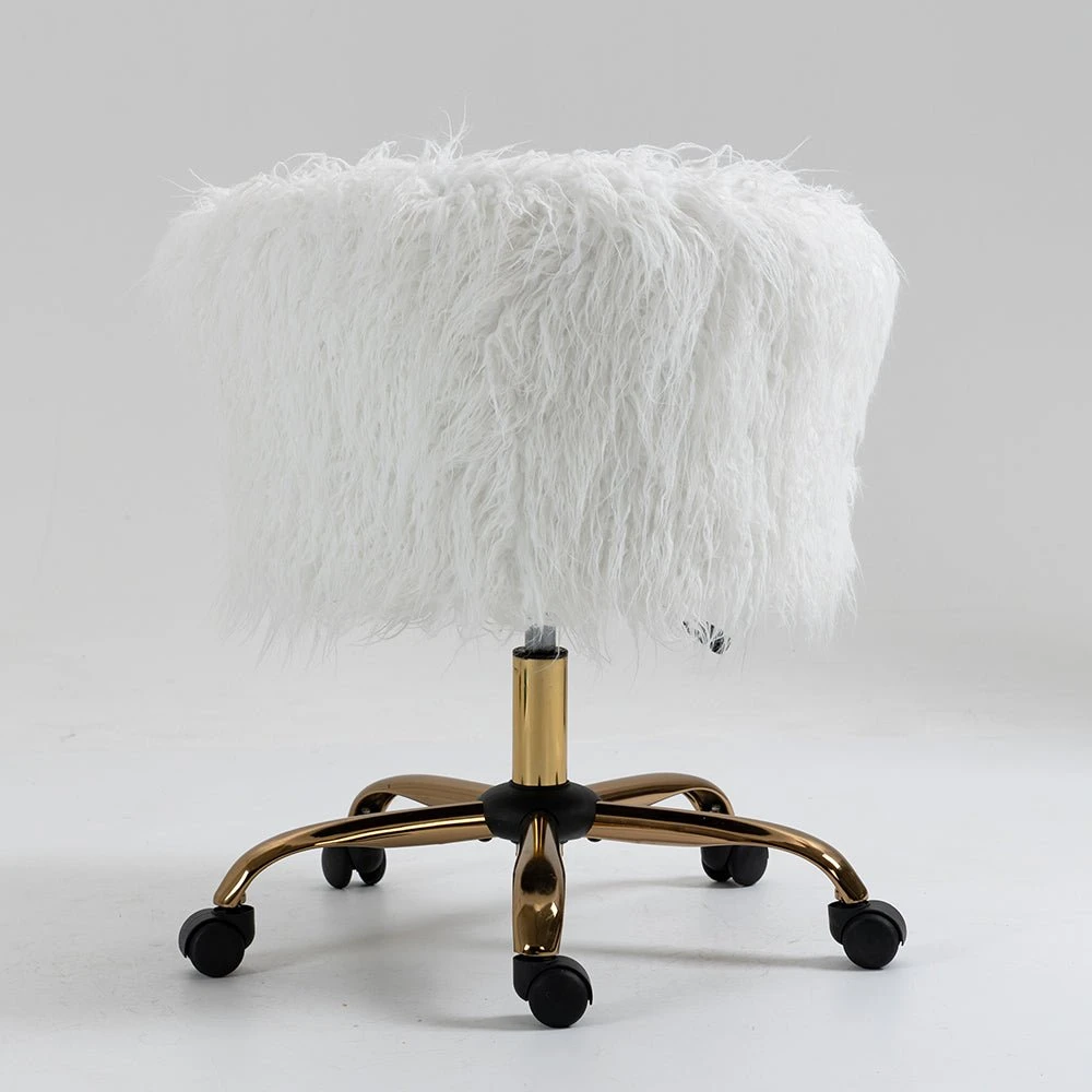 Kylie Plush Shaggy Faux Fur Swivel Chair, White 3 Kylie Plush Shaggy Faux Fur Swivel Chair, White - Image 3