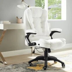 Executive Recline Extra Padded Office Chair Standard, MO17 White Teddy