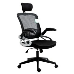 Mesh High Back Extra Padded Swivel Office Chair With Head Support & Adjustable Arms, Black