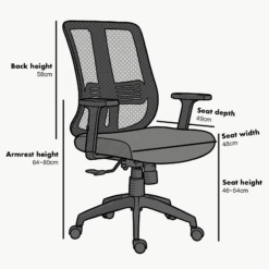 Black Mesh Medium Back Executive Office Chair Swivel Desk Chair With Synchro-Tilt, Adjustable Armrests -Daals Store MO73 LB CHART 1