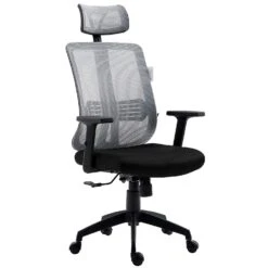 Grey Mesh High Back Executive Office Chair Swivel Desk Chair With Synchro-Tilt, Adjustable Armrest & Headrest