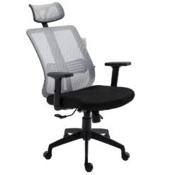 Grey Mesh High Back Executive Office Chair Swivel Desk Chair With Synchro-Tilt, Adjustable Armrest & Headrest -Daals Store MO73GREY HB WB6