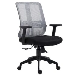 Grey Mesh Medium Back Executive Office Chair Swivel Desk Chair With Synchro-Tilt, Adjustable Armrests