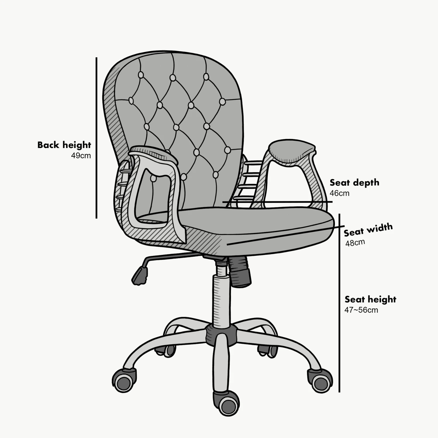 Grey Velvet Chesterfield Mid Back Swivel Chair 3 Grey Velvet Chesterfield Mid Back Swivel Chair - Image 3