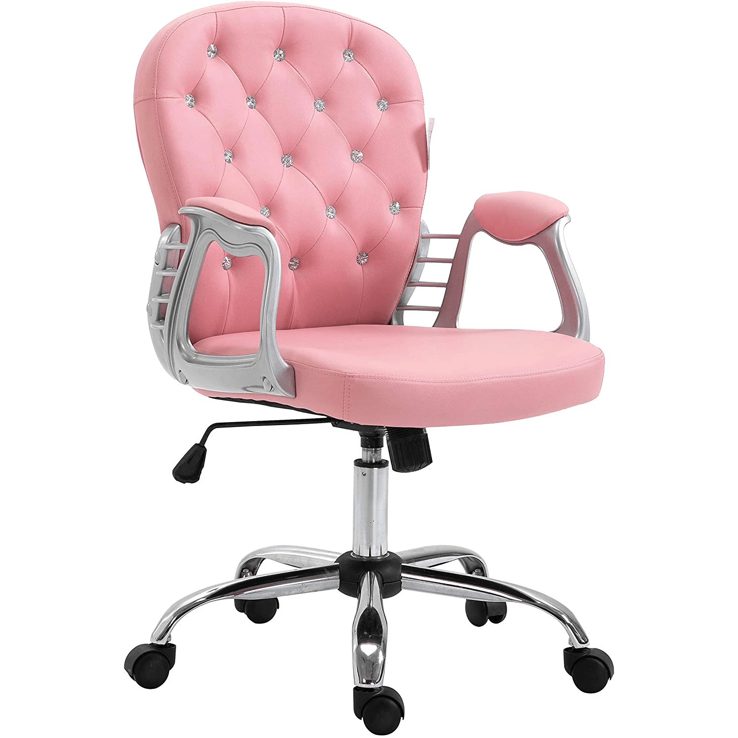 Pink Faux Leather Chesterfield Swivel Chair 1 Pink Faux Leather Chesterfield Swivel Chair