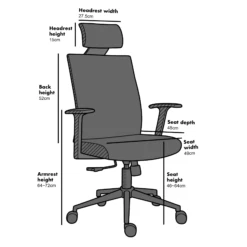 Joni High Back Mesh Office Chair With Headrest In Black 11 Joni High Back Mesh Office Chair With Headrest In Black -Daals Store MO96 CHART