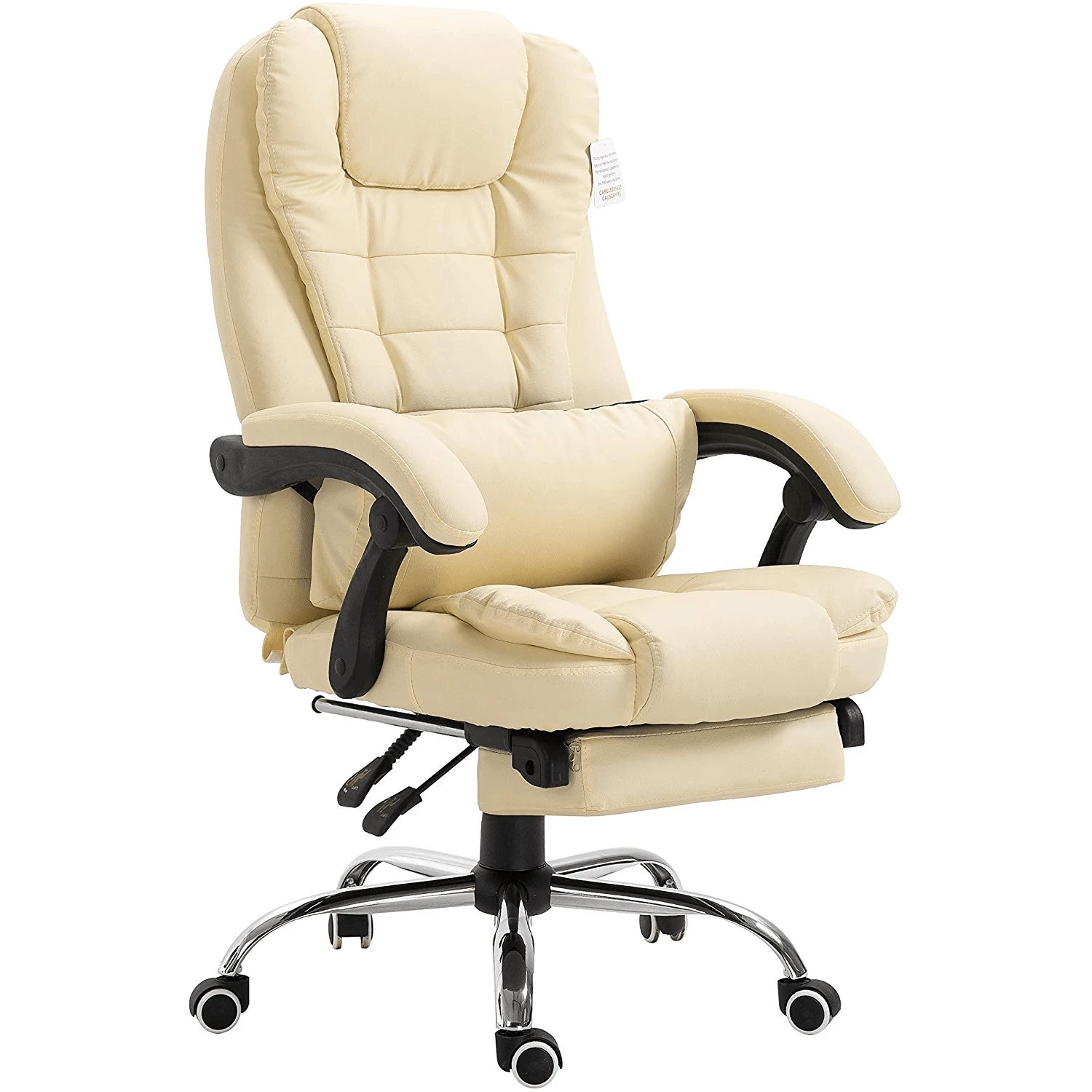 Executive Reclining Desk Chair With Footrest, Headrest And Lumbar Cushion, Cream PU Leather 1 Executive Reclining Desk Chair With Footrest, Headrest And Lumbar Cushion, Cream PU Leather