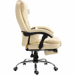 Executive Reclining Desk Chair With Footrest, Headrest And Lumbar Cushion, Cream PU Leather 12 Executive Reclining Desk Chair With Footrest, Headrest And Lumbar Cushion, Cream PU Leather -Daals Store MR34CREAM WB3