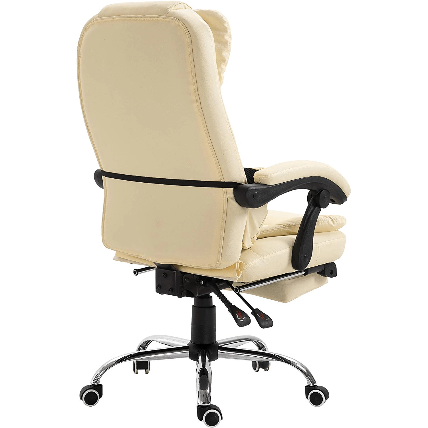 Executive Reclining Desk Chair With Footrest, Headrest And Lumbar Cushion, Cream PU Leather 5 Executive Reclining Desk Chair With Footrest, Headrest And Lumbar Cushion, Cream PU Leather - Image 5