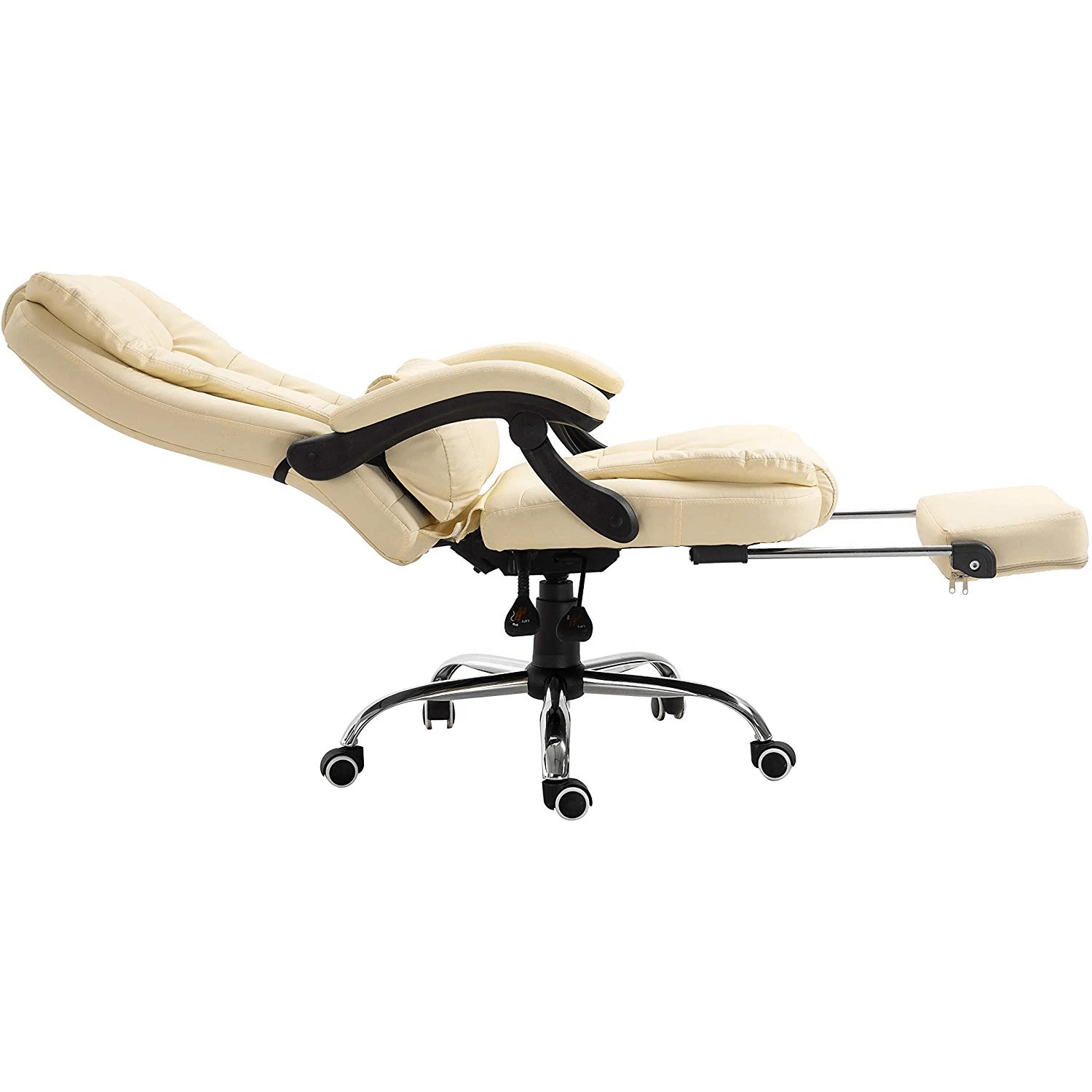 Executive Reclining Desk Chair With Footrest, Headrest And Lumbar Cushion, Cream PU Leather 7 Executive Reclining Desk Chair With Footrest, Headrest And Lumbar Cushion, Cream PU Leather - Image 7