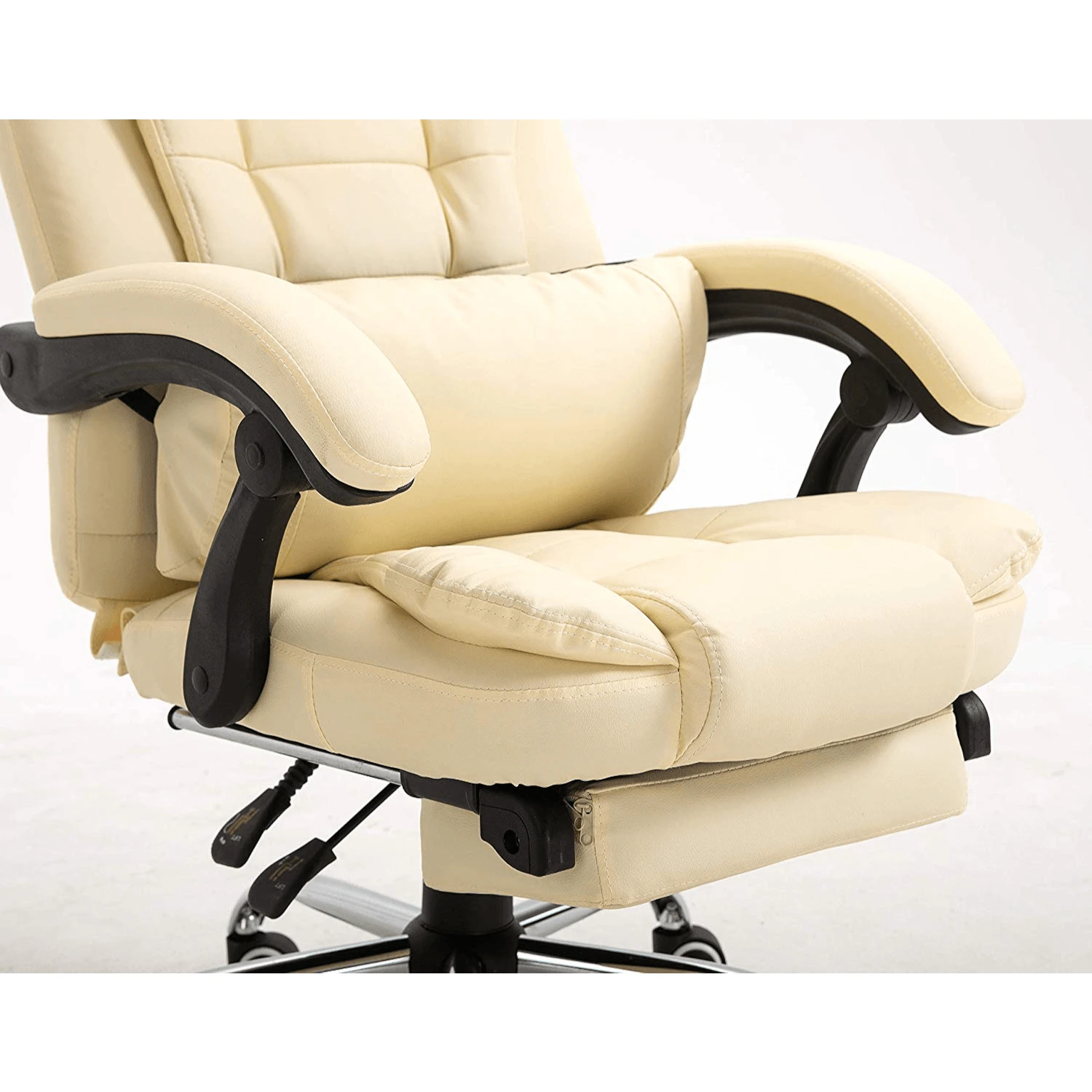 Executive Reclining Desk Chair With Footrest, Headrest And Lumbar Cushion, Cream PU Leather 8 Executive Reclining Desk Chair With Footrest, Headrest And Lumbar Cushion, Cream PU Leather - Image 8