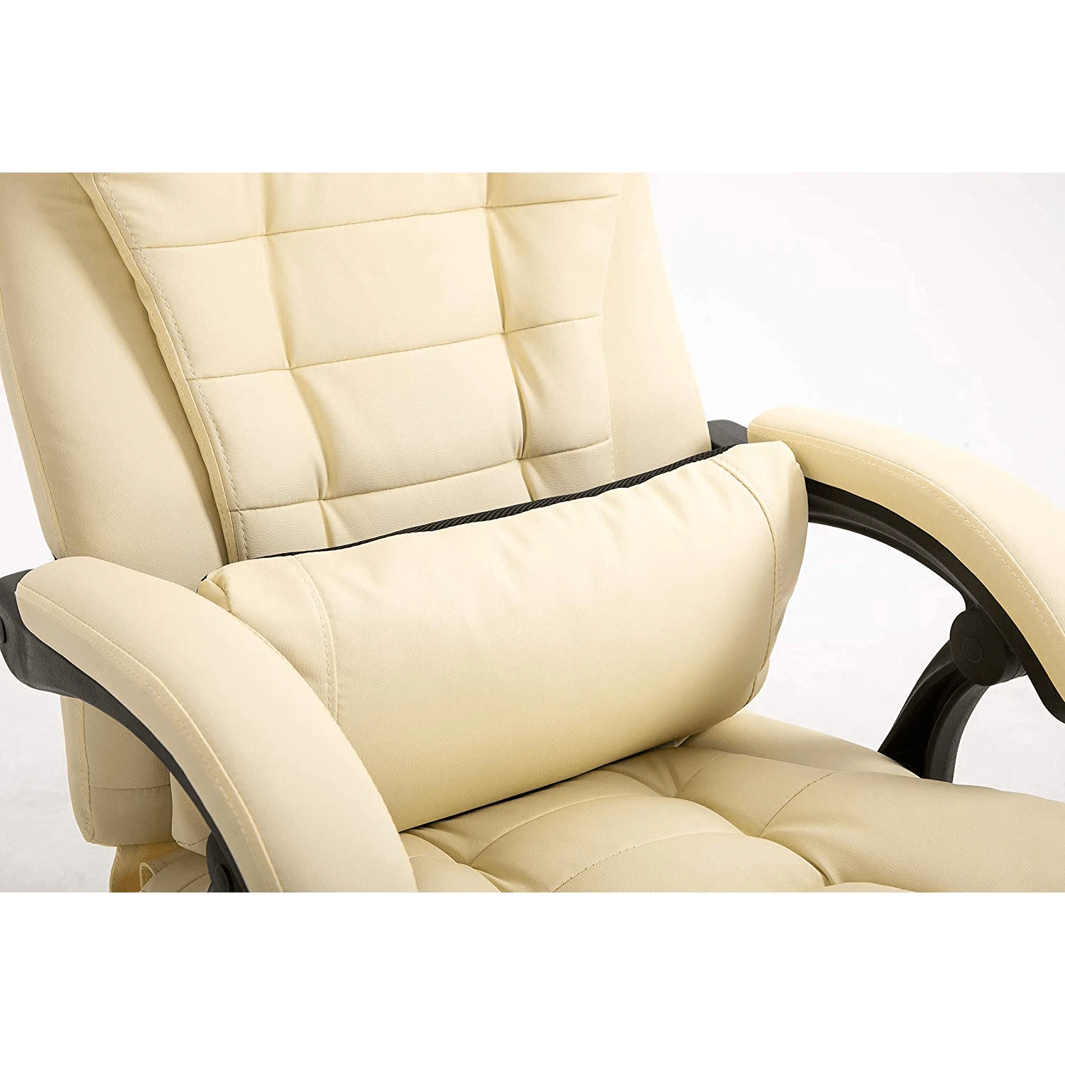 Executive Reclining Desk Chair With Footrest, Headrest And Lumbar Cushion, Cream PU Leather 9 Executive Reclining Desk Chair With Footrest, Headrest And Lumbar Cushion, Cream PU Leather - Image 9