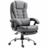 Executive Reclining Desk Chair With Footrest, Headrest And Lumbar Cushion Support, Grey Fabric
