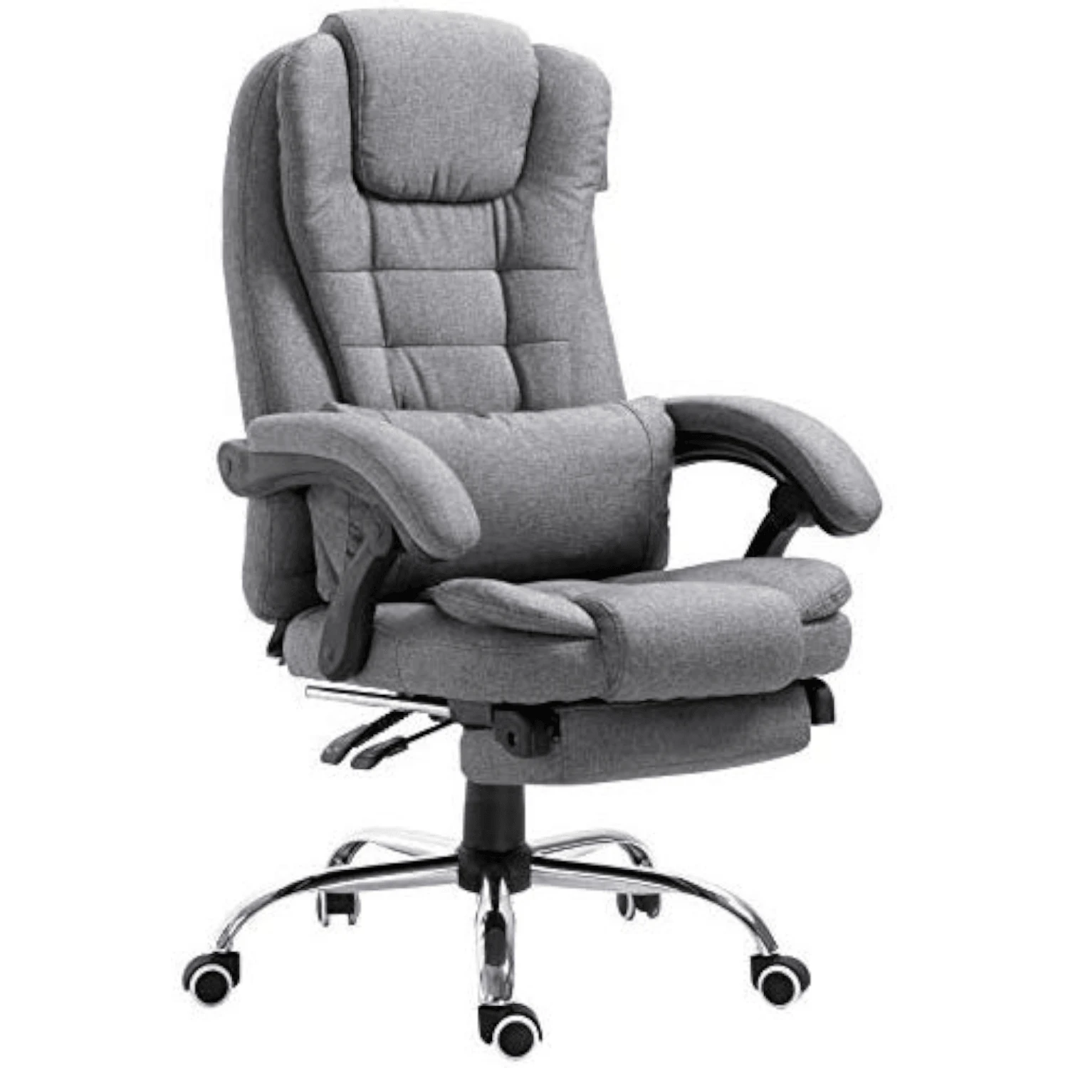 Executive Reclining Desk Chair With Footrest, Headrest And Lumbar Cushion Support, Grey Fabric 1 Executive Reclining Desk Chair With Footrest, Headrest And Lumbar Cushion Support, Grey Fabric