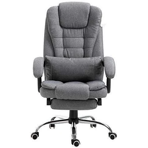 Executive Reclining Desk Chair With Footrest, Headrest And Lumbar Cushion Support, Grey Fabric 2 Executive Reclining Desk Chair With Footrest, Headrest And Lumbar Cushion Support, Grey Fabric - Image 2