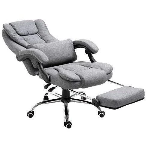 Executive Reclining Desk Chair With Footrest, Headrest And Lumbar Cushion Support, Grey Fabric 6 Executive Reclining Desk Chair With Footrest, Headrest And Lumbar Cushion Support, Grey Fabric - Image 6