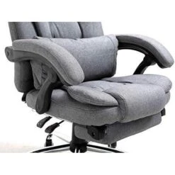 Executive Reclining Desk Chair With Footrest, Headrest And Lumbar Cushion Support, Grey Fabric 17 Executive Reclining Desk Chair With Footrest, Headrest And Lumbar Cushion Support, Grey Fabric -Daals Store MR34GREY detail1