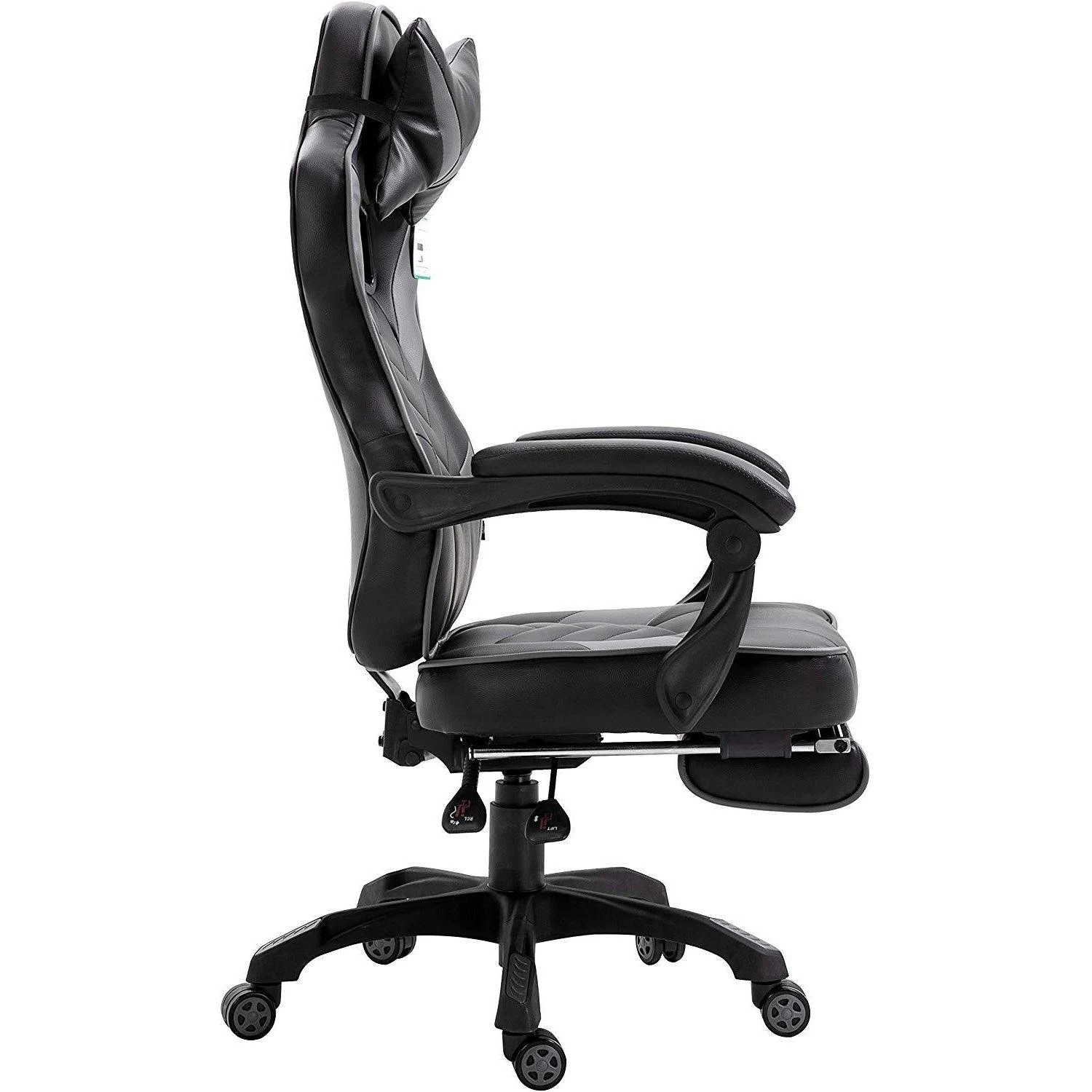 Cherry Tree Furniture High Back Recliner Gaming Chair With Cushion & Retractable Footrest Black & Grey 5 Cherry Tree Furniture High Back Recliner Gaming Chair With Cushion & Retractable Footrest Black & Grey - Image 5