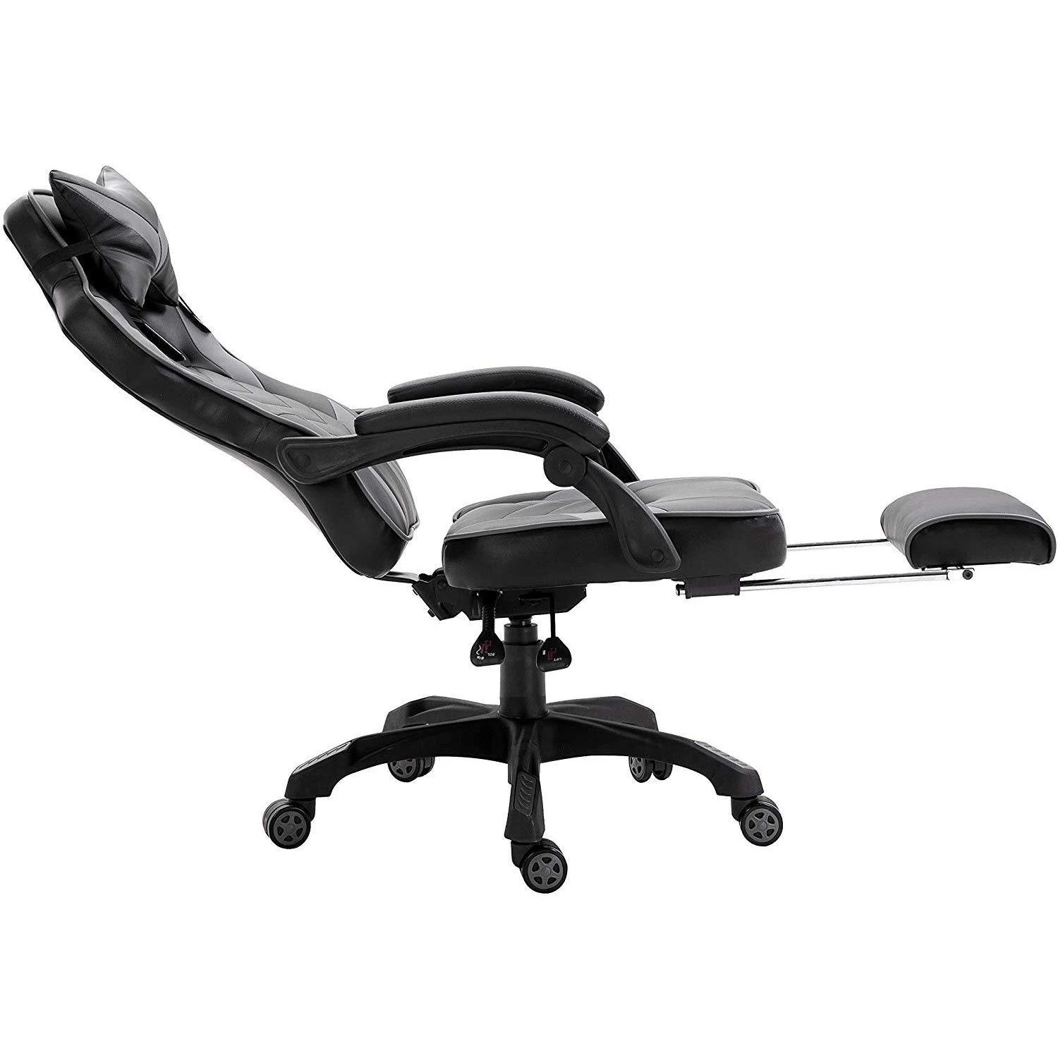 Cherry Tree Furniture High Back Recliner Gaming Chair With Cushion & Retractable Footrest Black & Grey 6 Cherry Tree Furniture High Back Recliner Gaming Chair With Cushion & Retractable Footrest Black & Grey - Image 6