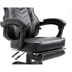 Cherry Tree Furniture High Back Recliner Gaming Chair With Cushion & Retractable Footrest Black & Grey 17 Cherry Tree Furniture High Back Recliner Gaming Chair With Cushion & Retractable Footrest Black & Grey -Daals Store MR82GREY detail2