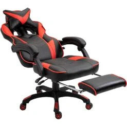 Cherry Tree Furniture High Back Recliner Gaming Chair With Cushion & Retractable Footrest Black & Red