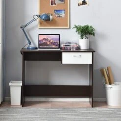 Cherry Tree Furniture MERV Computer Desk Home Office Desk With Drawer Walnut & White Colour