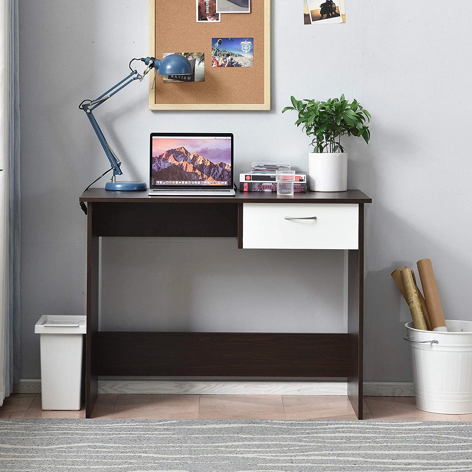 Cherry Tree Furniture MERV Computer Desk Home Office Desk With Drawer Walnut & White Colour 1 Cherry Tree Furniture MERV Computer Desk Home Office Desk With Drawer Walnut & White Colour