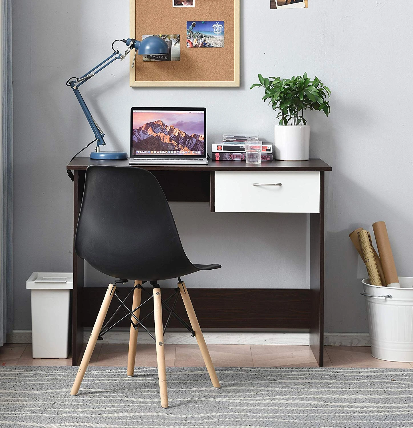 Cherry Tree Furniture MERV Computer Desk Home Office Desk With Drawer Walnut & White Colour 2 Cherry Tree Furniture MERV Computer Desk Home Office Desk With Drawer Walnut & White Colour - Image 2