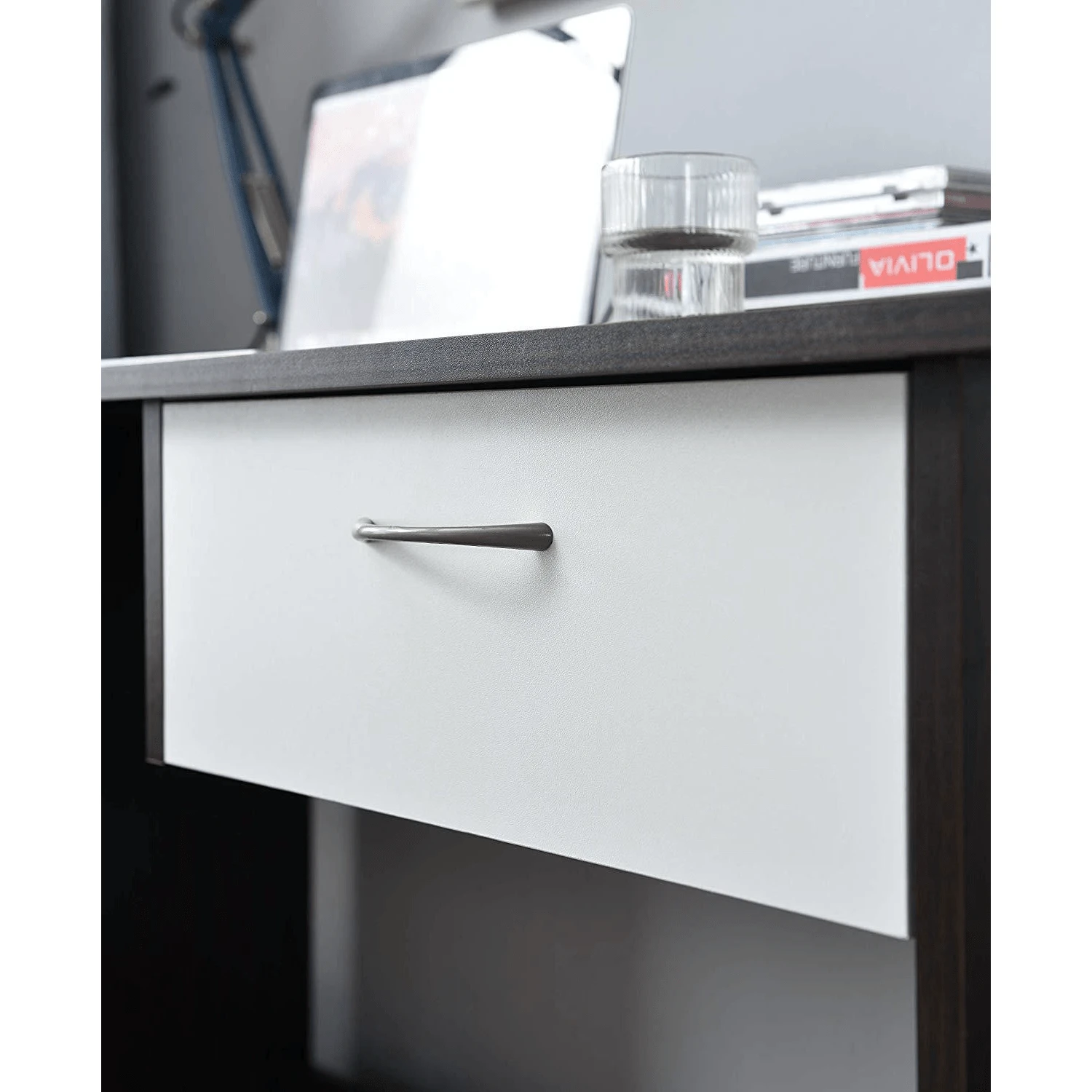 Cherry Tree Furniture MERV Computer Desk Home Office Desk With Drawer Walnut & White Colour 4 Cherry Tree Furniture MERV Computer Desk Home Office Desk With Drawer Walnut & White Colour - Image 4