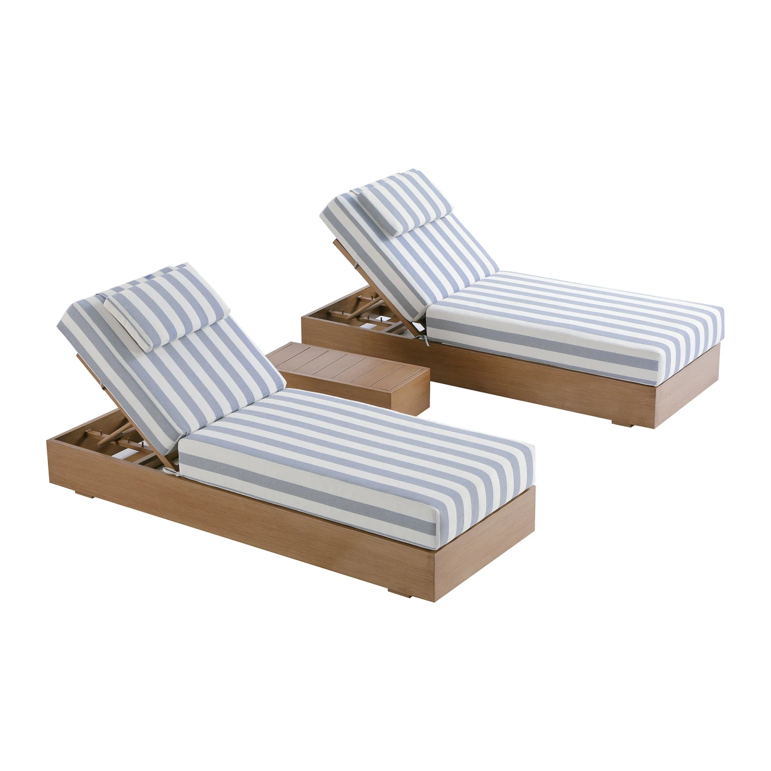 Jardin Aluminium Outdoor Sun Lounger Set, Natural With Blue Stripes 10 Jardin Aluminium Outdoor Sun Lounger Set, Natural With Blue Stripes - Image 10