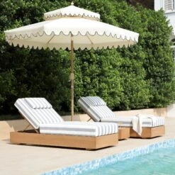 Jardin Aluminium Outdoor Sun Lounger Set, Natural With Blue Stripes