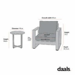 Montrose Aluminium Bistro Set With Side Table, Brushed Silver Oak 20 Montrose Aluminium Bistro Set With Side Table, Brushed Silver Oak -Daals Store OD ALU2 BISTR CHART