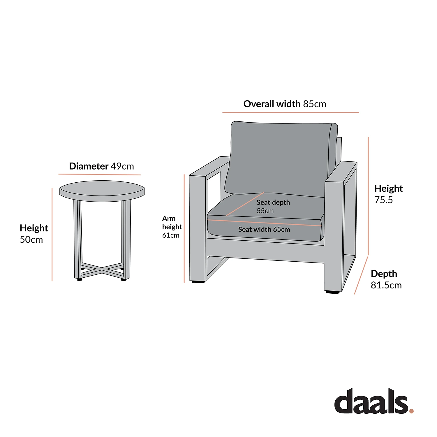 Montrose Aluminium Bistro Set With Side Table, Brushed Silver Oak 8 Montrose Aluminium Bistro Set With Side Table, Brushed Silver Oak - Image 8