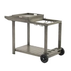 Montrose Brushed Silver Oak Aluminium Outdoor Bar Cart with Removable Tray -Daals Store OD ALU2 WGREY CART WB2