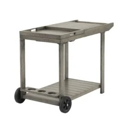 Montrose Brushed Silver Oak Aluminium Outdoor Bar Cart with Removable Tray -Daals Store OD ALU2 WGREY CART WB3