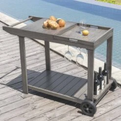 Montrose Aluminium Outdoor Bar Cart, Brushed Silver Oak