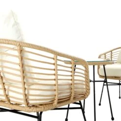 St Loy Natural Rattan Bistro Set with Table – 3-Piece Handwoven Garden Furniture with Cream Cushions -Daals Store OD BISTR 024 detail1