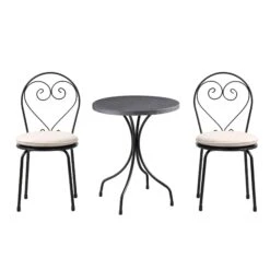 Haymes Dark Grey and Beige - Scrolled Metalwork 3-Piece Indoor & Outdoor Bistro Set -Daals Store OD BISTR 1067 BEIGE WB1