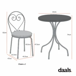 Haymes Dark Grey and Beige - Scrolled Metalwork 3-Piece Indoor & Outdoor Bistro Set -Daals Store OD BISTR 1067 CHART