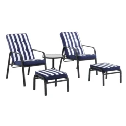 Champneys Navy Blue and Striped Reversible 2-Seater Reclining Bistro Set with Footstools – Steel Frame Outdoor Furniture -Daals Store OD BISTR 1069 BLUE GIF