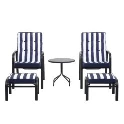 Champneys Navy Blue and Striped Reversible 2-Seater Reclining Bistro Set with Footstools – Steel Frame Outdoor Furniture -Daals Store OD BISTR 1069 BLUE WB2