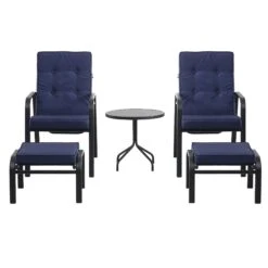 Champneys Navy Blue and Striped Reversible 2-Seater Reclining Bistro Set with Footstools – Steel Frame Outdoor Furniture -Daals Store OD BISTR 1069 BLUE WB3