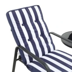 Champneys Navy Blue and Striped Reversible 2-Seater Reclining Bistro Set with Footstools – Steel Frame Outdoor Furniture -Daals Store OD BISTR 1069 BLUE detail1