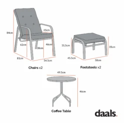 Champneys Navy Blue and Striped Reversible 2-Seater Reclining Bistro Set with Footstools – Steel Frame Outdoor Furniture -Daals Store OD BISTR 1069 CHART 1