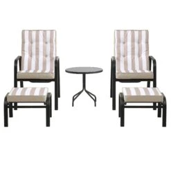 Champneys 2-Seater Steel And Fabric Outdoor Reclining Bistro Set With Stool, Taupe -Daals Store OD BISTR 1069 TAUPE WB1